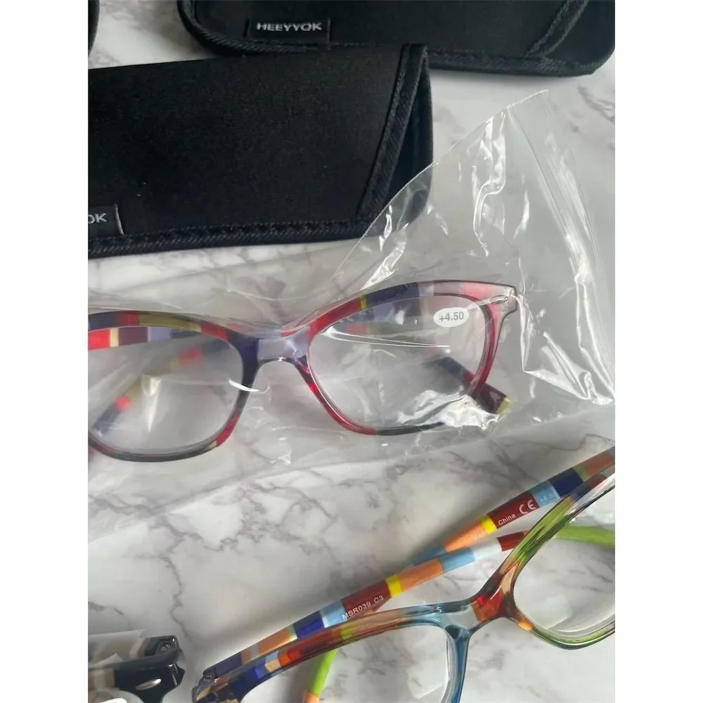 HEEYYOK Women's‎ Cat Eye Reading Glasses 4.50Pack Colorful Patterns